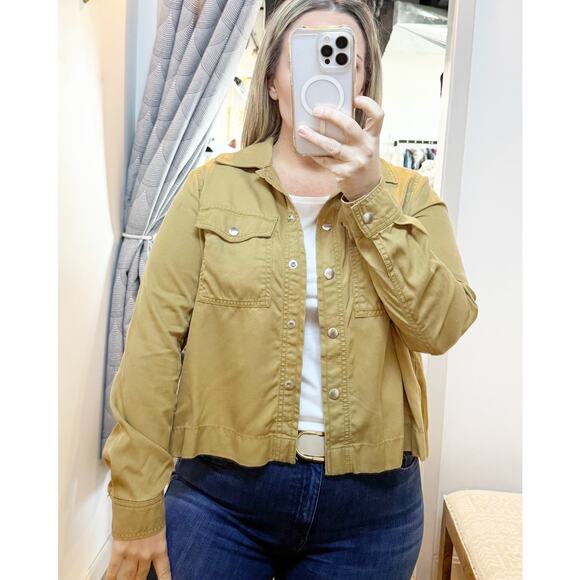 LOFT Snap Button Long Sleeve Boxy Fit Top Shirt Shacket Tan Small - Picture 1 of 8